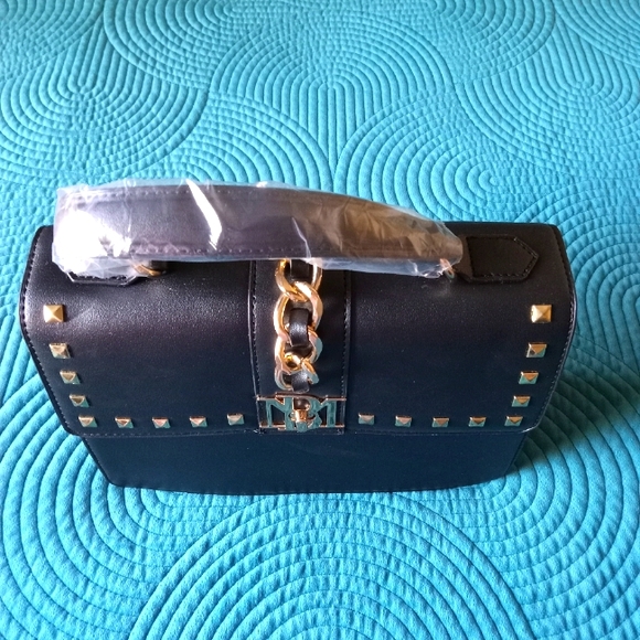 Badgley Mischka Studded Crossbody Handbag Gold Tone Accents NWT - Picture 4 of 8